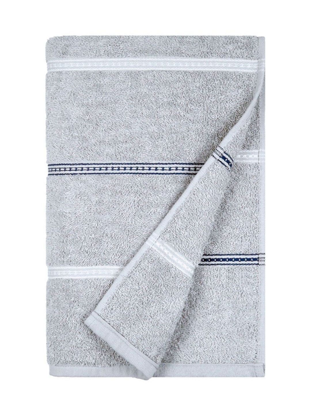 MYTRIDENT Grey & White Striped Cotton 450 GSM Bath Towel