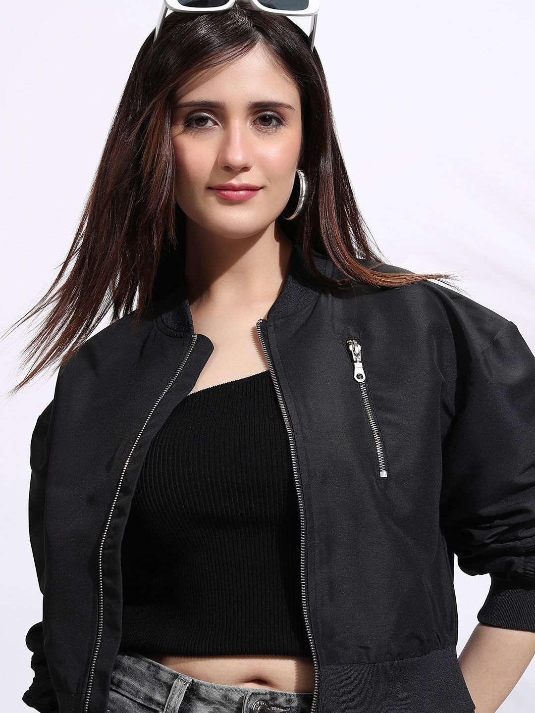 Tokyo Talkies Women Stand Collar Solid Casual Biker Jacket