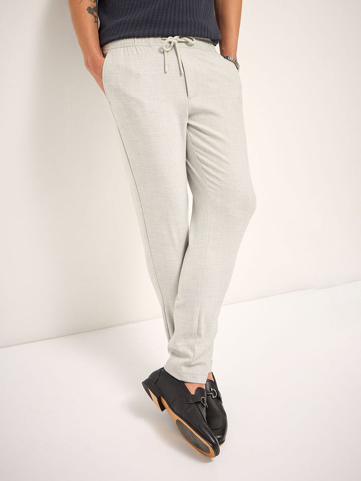 THE BEAR HOUSE Men Solid 4 Way Stretch Slim Fit Trousers