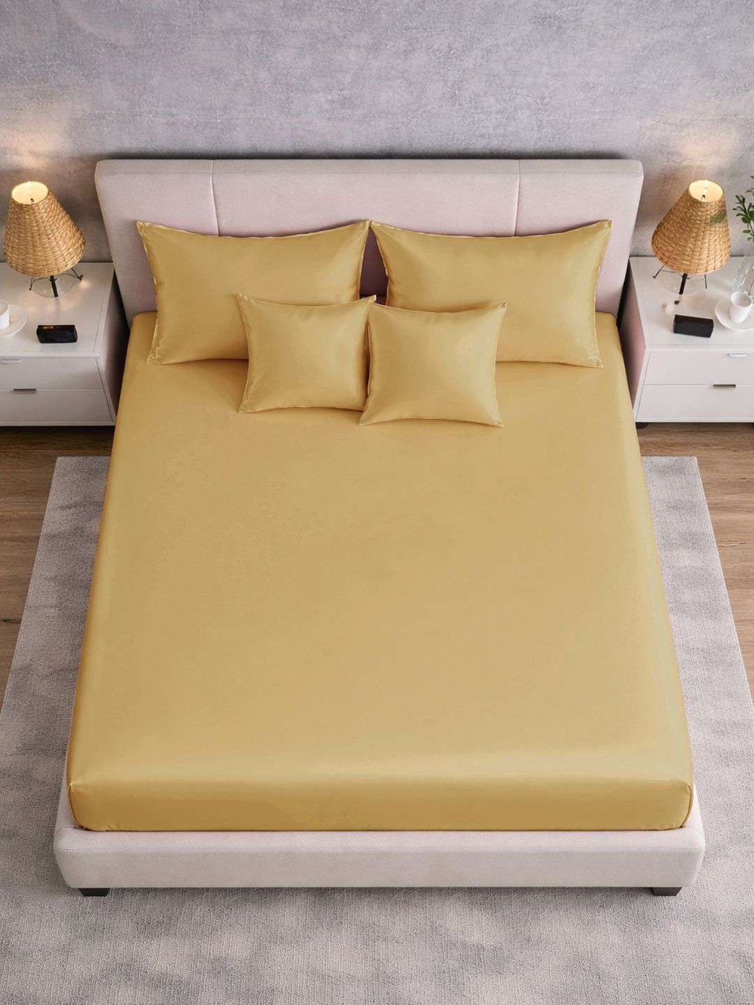 Myntra Elegant Homes Mustard 400 TC Bedsheet with 2 Pillow Covers