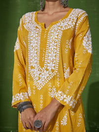 Rumah Wanita Chikankari Cotton Kuning Chikankari Sulam Kurta