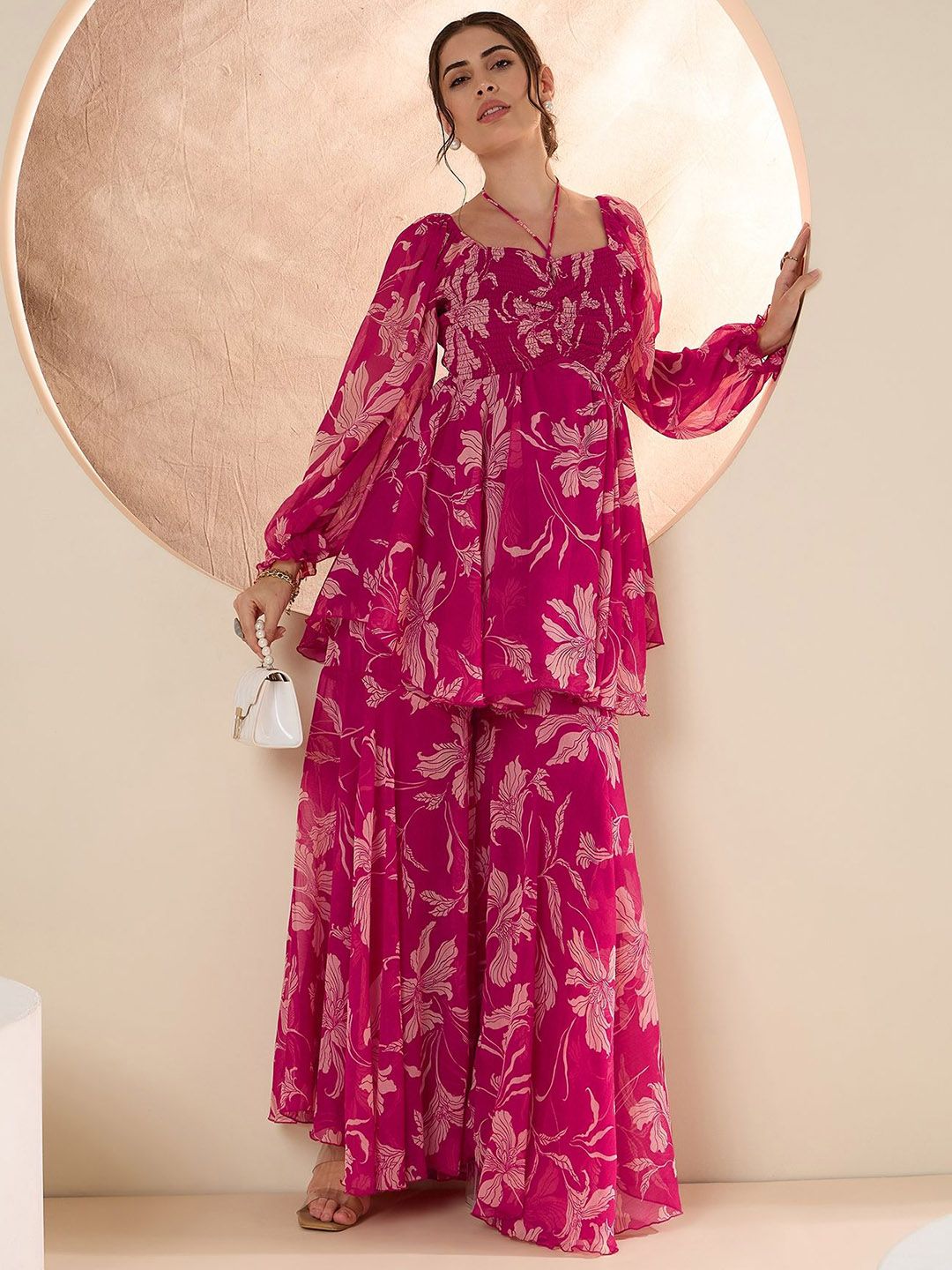 Antheaa Floral Printed Square Neck Tunic & Sharara