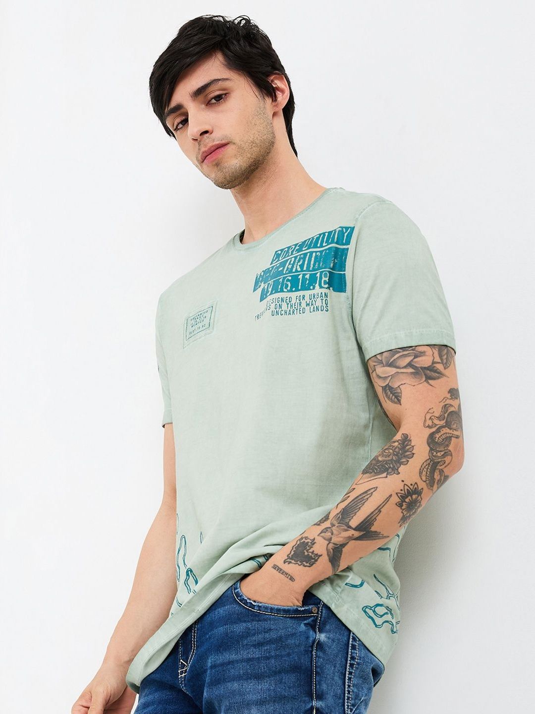 SPYKAR Men Typography Printed Round Neck Cotton Slim Fit T-shirt
