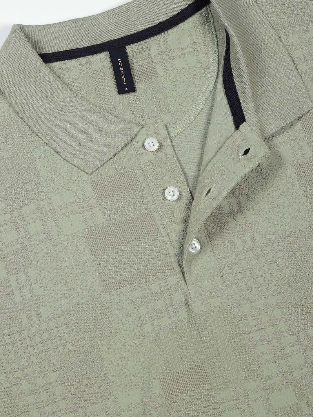 Thomas Scott Men Textured Polo Collar Regular Fit T-shirt