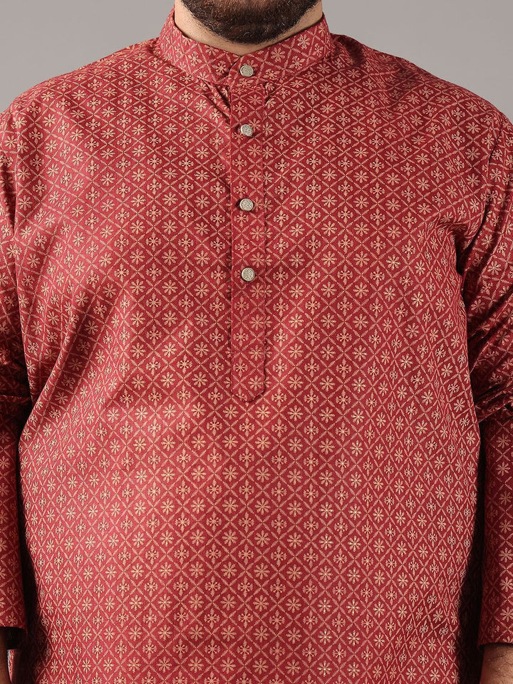 SOJANYA PLUS Plus Size Lelaki Motif Etnik Bercetak Cotton Linen Kurta Lurus Dengan Piyama