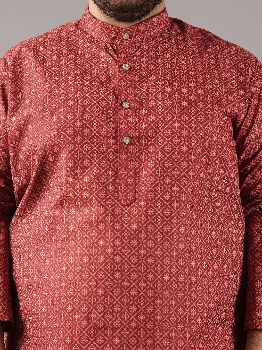 SOJANYA PLUS Plus Size Lelaki Motif Etnik Bercetak Cotton Linen Kurta Lurus Dengan Piyama