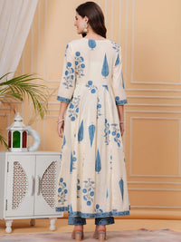 KALINI Floral Printed Panelled Anarkali Pure Cotton Kurta With Trousers & Dupatta