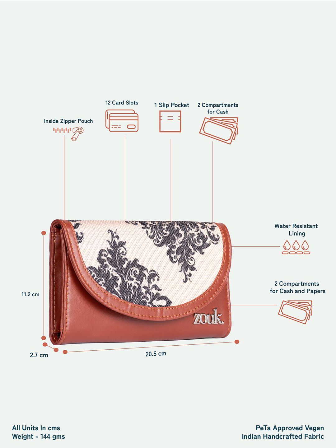 ZOUK Women Mughal Motif Kyra Flap Wallet