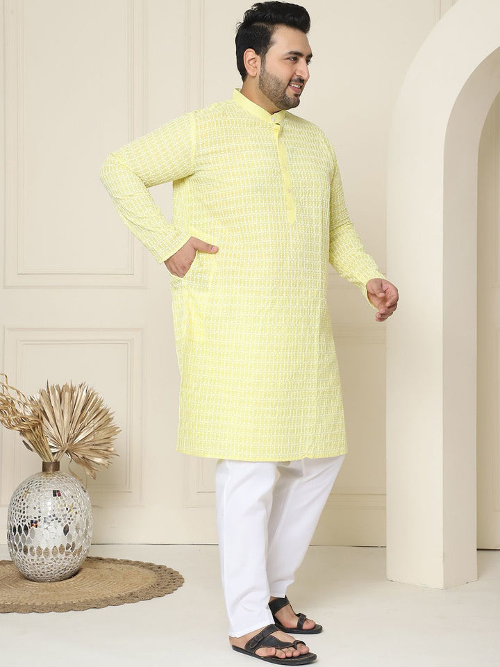 SOJANYA PLUS Ethnic Motifs Embroidered Mandarin Collar Straight Kurta with Pyjamas
