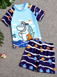 YK Girls Abstract Printed Short Sleeves Swim Set