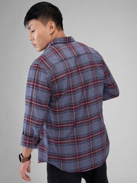 VASTRADO Men Classic Spread Collar Tartan Checked Cotton Slim Fit Casual Shirt