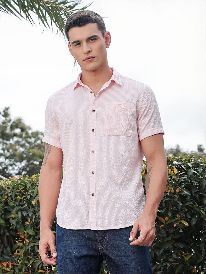 Thomas Scott Men Classic Slim Fit Seersucker Casual Shirt