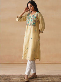 House of Chikankari Women Solid Beige Cotton Kurta