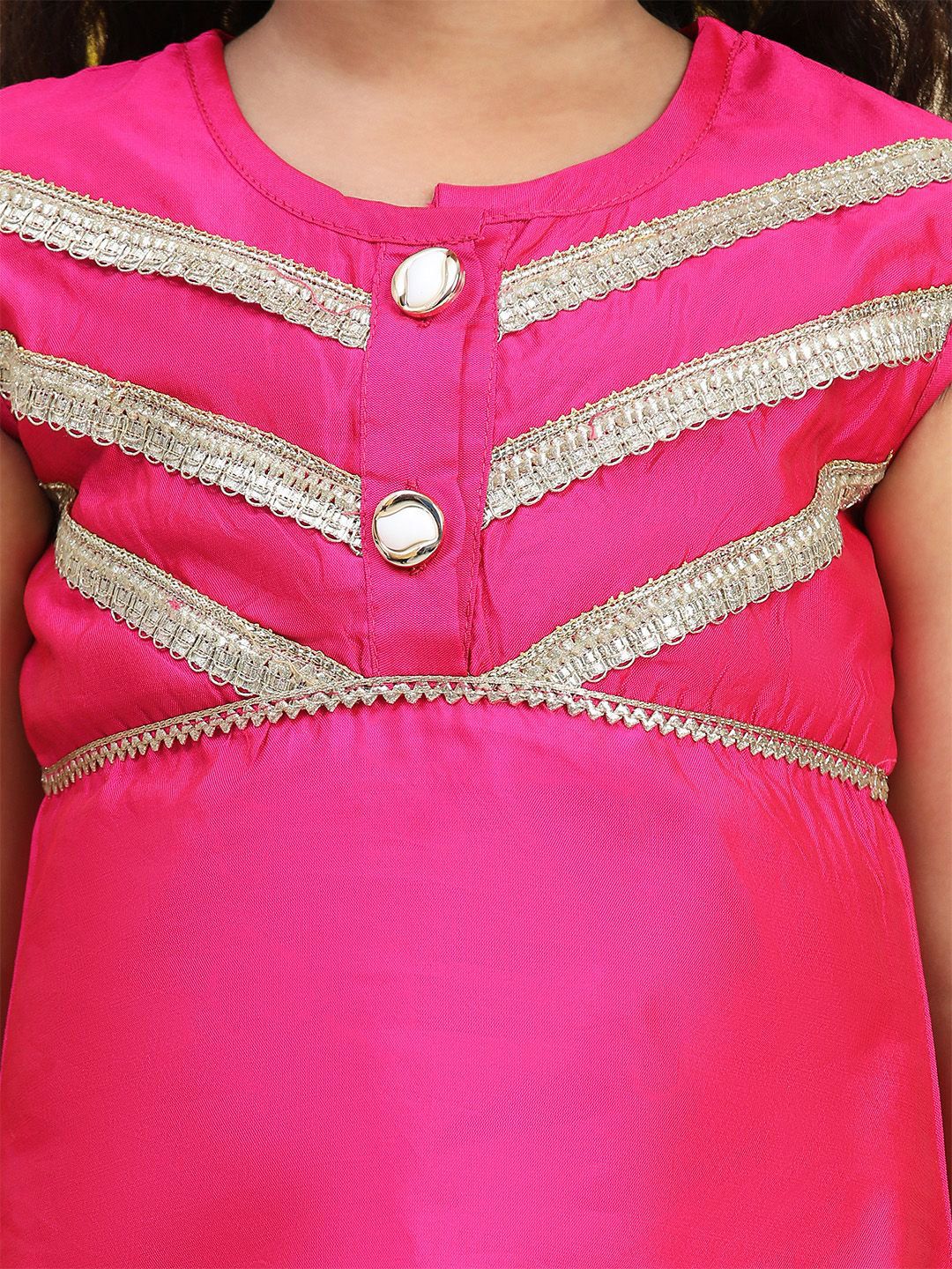 Cutiekins Girls A-Line Gotta Patti Silk Kurta with Trousers