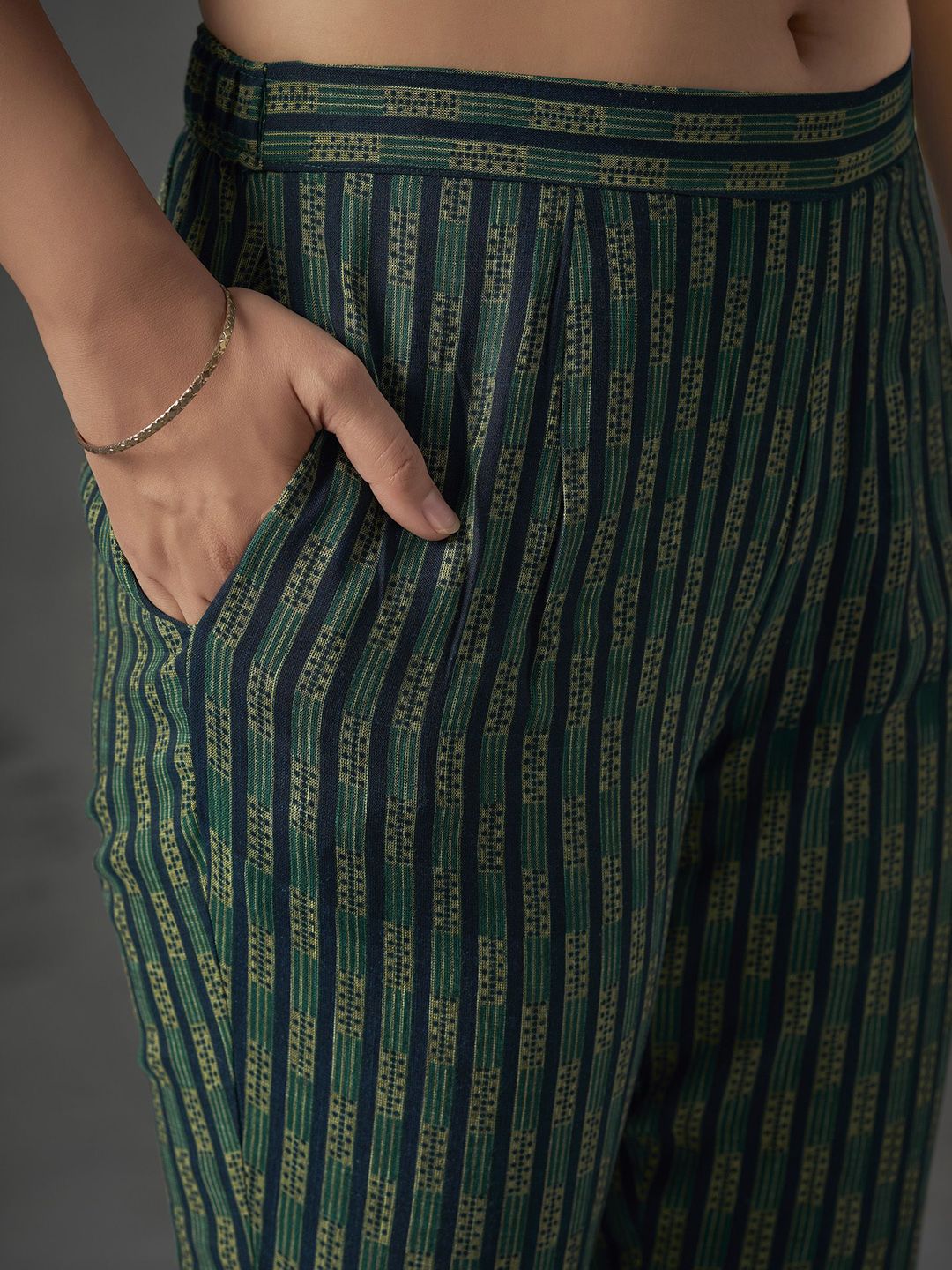 Anouk Blue Floral Printed Halter Neck Straight Kurta with Trousers & Dupatta