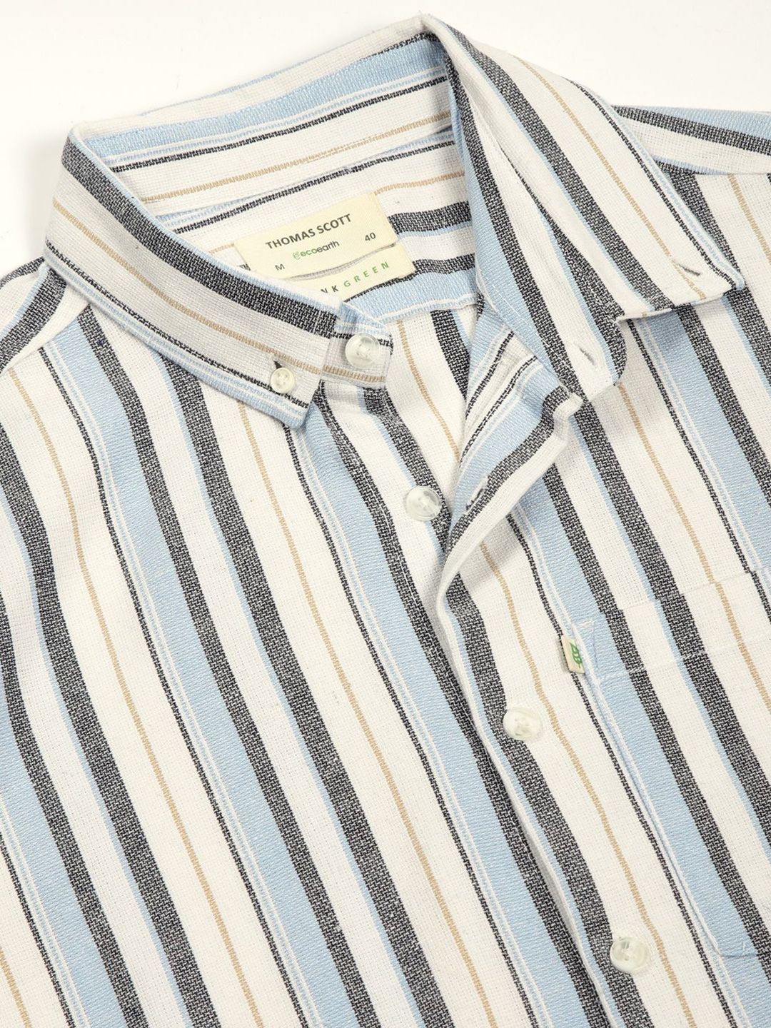Thomas Scott Men Premium Button-Down Collar Vertical Striped Cotton Slim Fit Casual Shirt