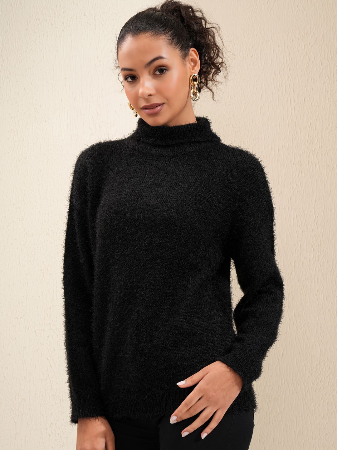 Tokyo Talkies Women Pullover with Fuzzy Detail