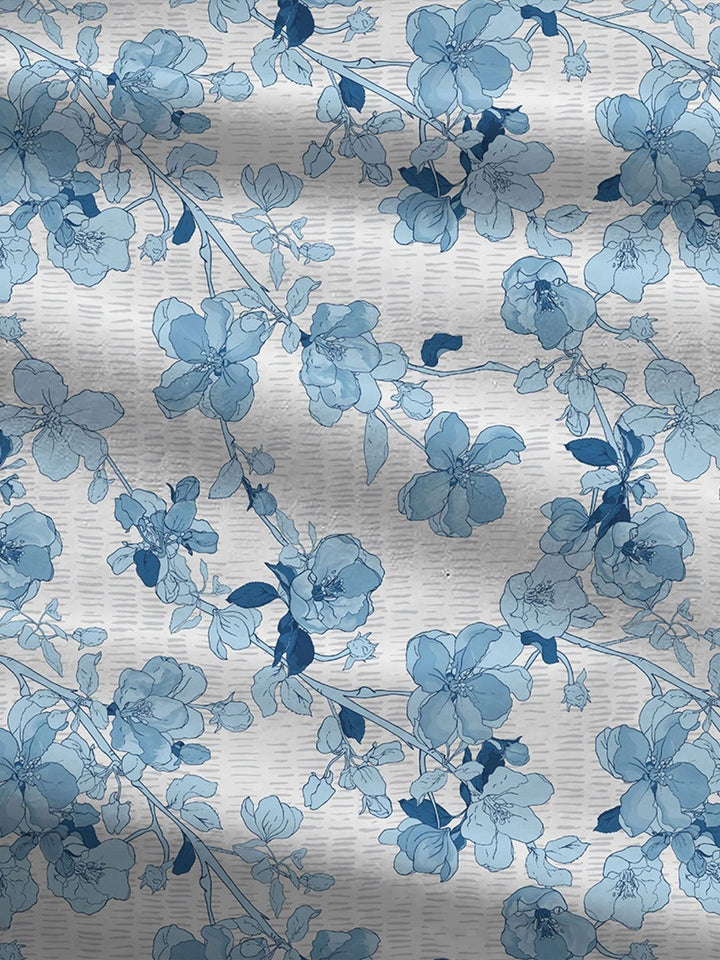 TRIDENT Shabnam Blue Celebration Flat 144TC Queen Cotton Bedsheet Set