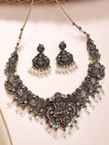 KARATCART Gold-Plated Artificial Stone-Studded & Beaded Laxmi Mata Temple Jewellery Set