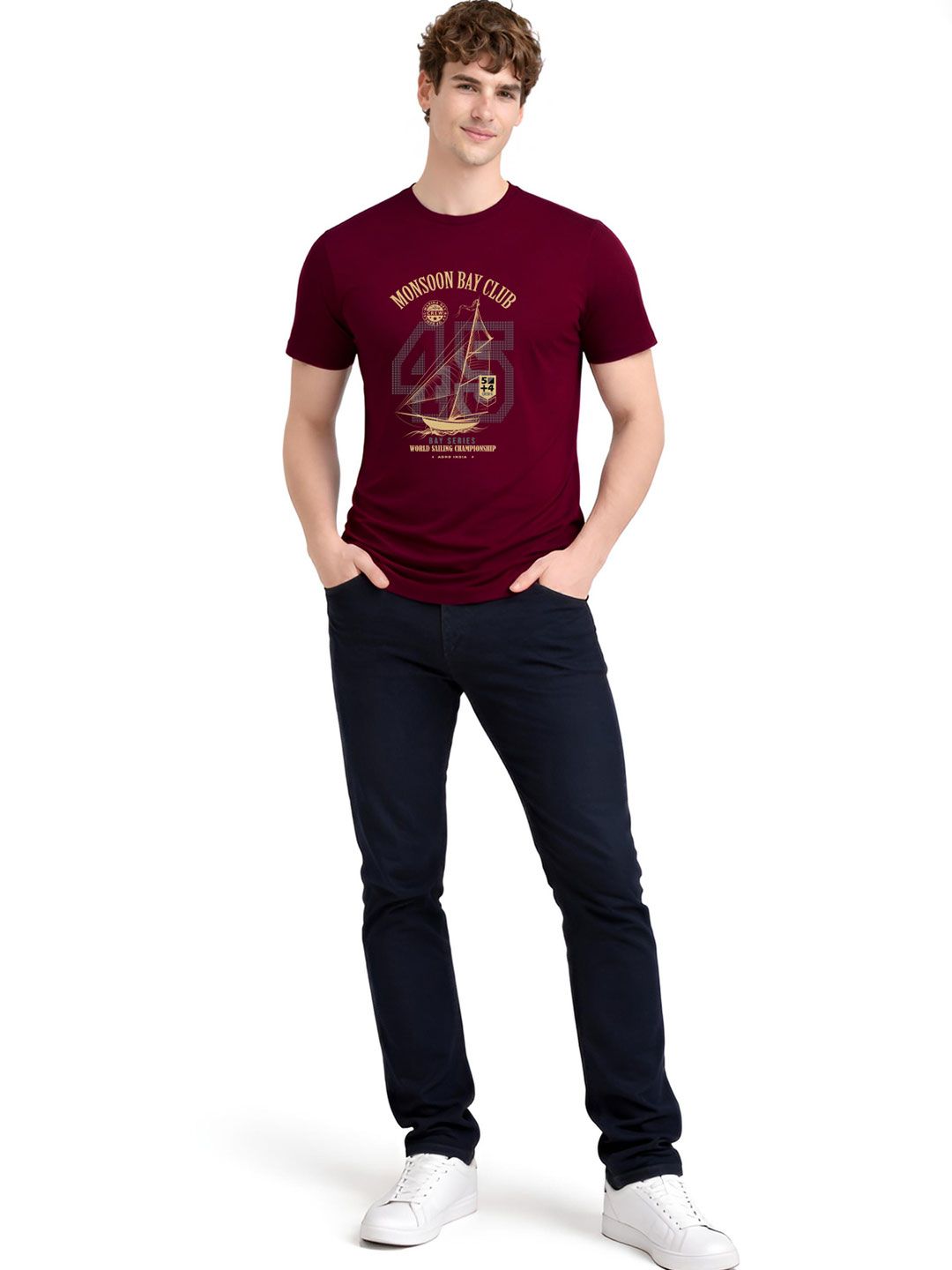 ADRO Graphic Sailing Club Printed Round Neck Short Sleeves Cotton T-shirt