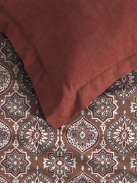 MYTRIDENT Ajrakh Red Comfort Living Flat 120TC Queen Cotton Bedsheet Set