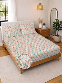 Pink Floral 300 TC King Bedsheet with 2 Pillow Covers