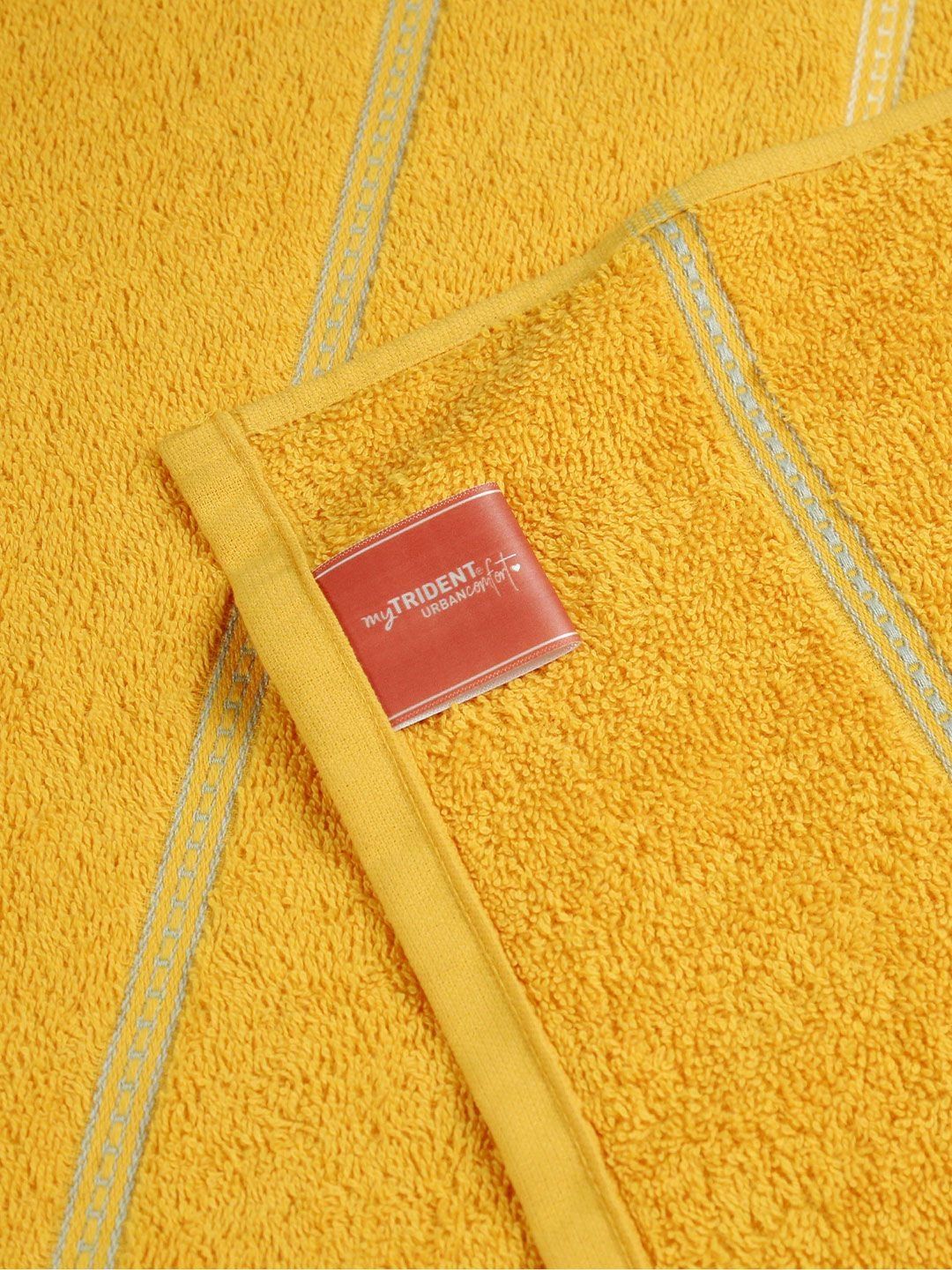 MYTRIDENT Yellow & White Striped Cotton 450 GSM Bath Towel