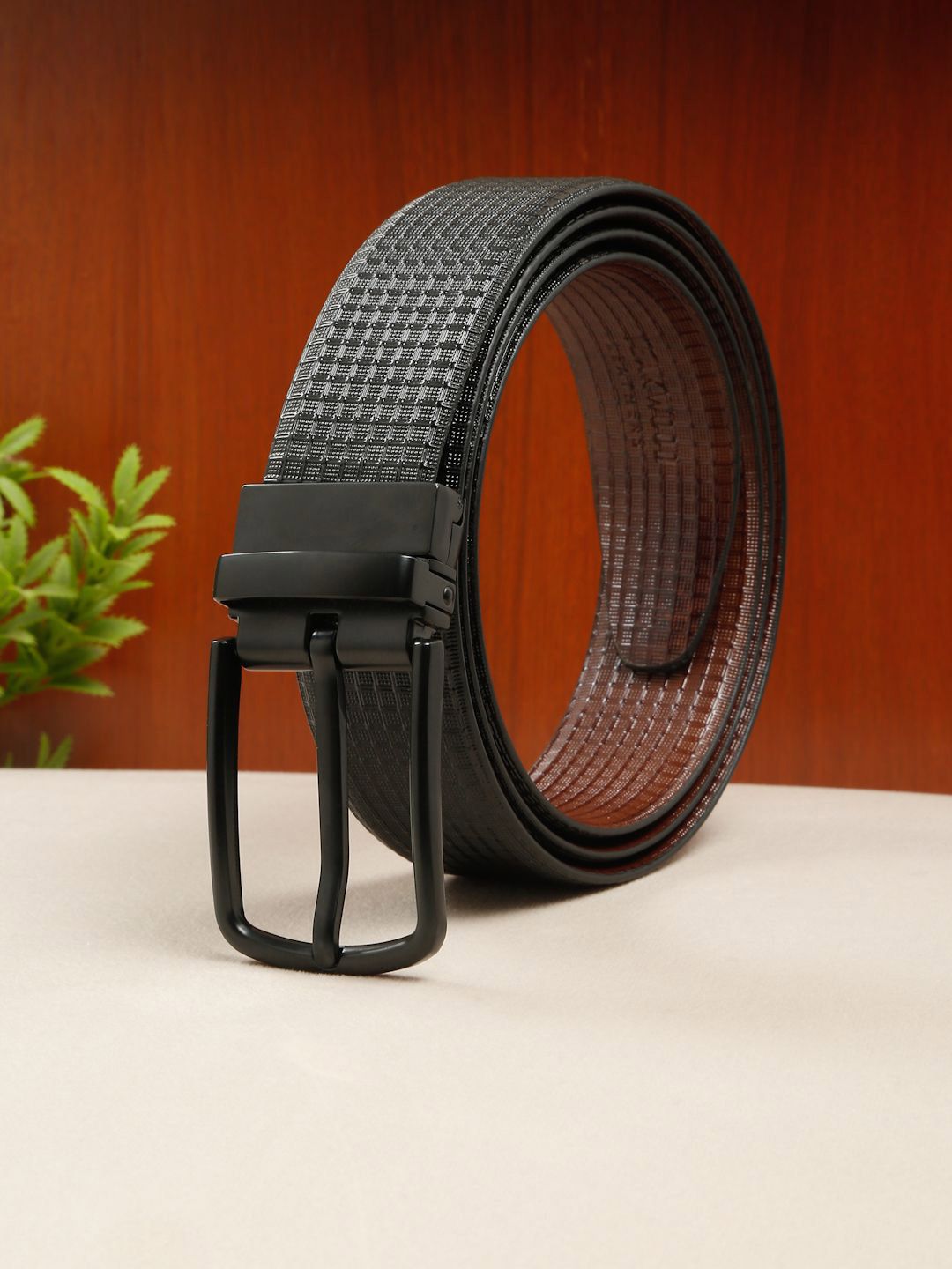Teakwood Leathers Men Textured Leather Reversible Formal Belt