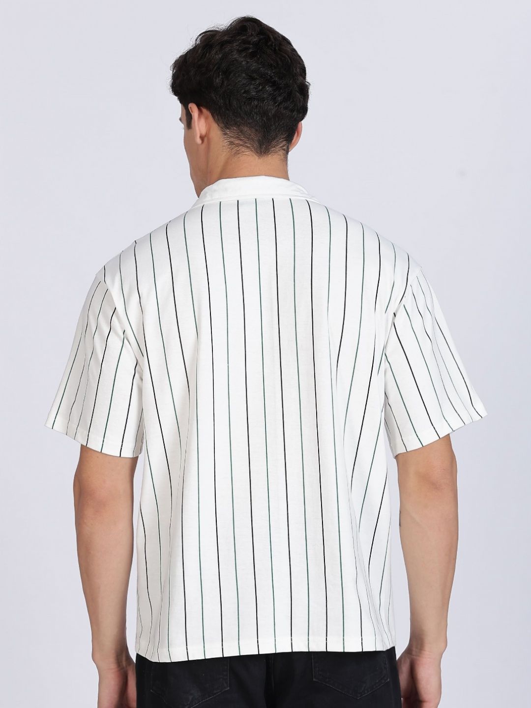 Eszett Greek Yacht White Polo Striped Cotton Collar Drop-Shoulder Sleeves Oversized Fit T-shirt