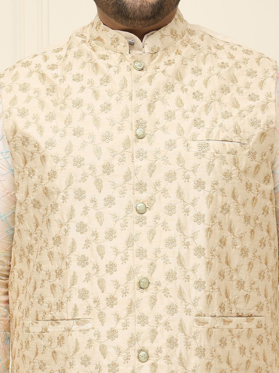 SOJANYA PLUS Men Plus Size Printed Mandarin Collar Nehru Jacket