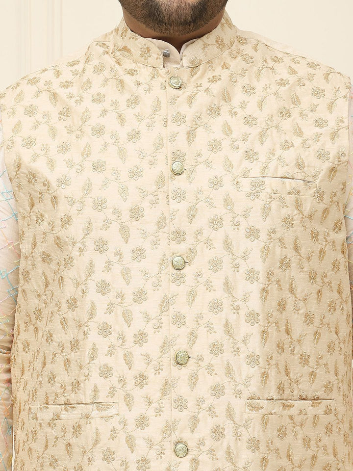 SOJANYA PLUS Lelaki Plus Size Printed Mandarin Collar Nehru Jaket