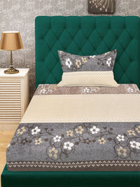 Myntra Elegant Homes Brown & Cream Bulu Bunga 300 TC Cadar Bujang dengan 1 Sarung Bantal