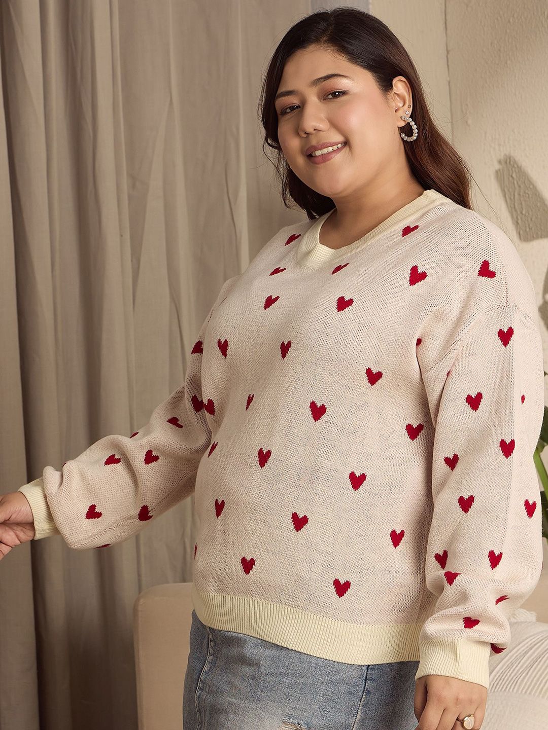 Berrylush Curve Women Conversational Self Design Pullover