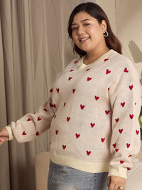 Berrylush Curve Women Conversational Self Design Pullover