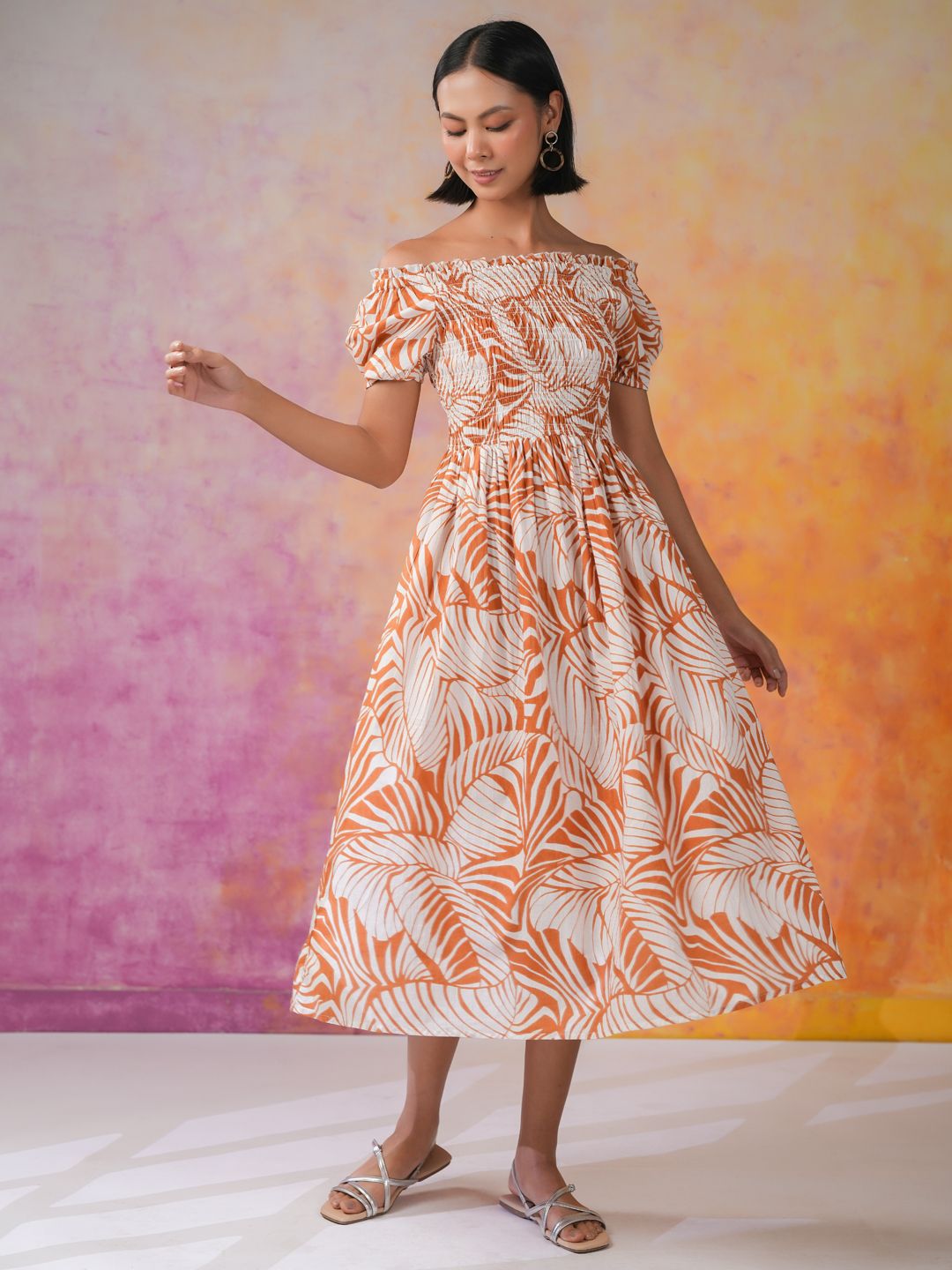Sanskrutihomes Wanita Bercetak Kapas Bercetak Fit & Flare Dress