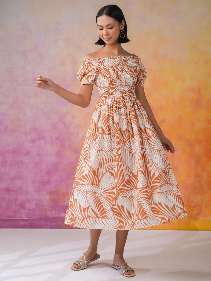 Sanskrutihomes Wanita Bercetak Kapas Bercetak Fit & Flare Dress