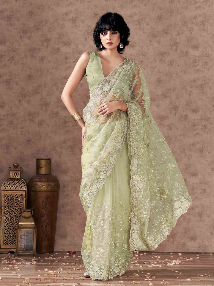 Tikhi Imli Floral Embroidered Net Saree