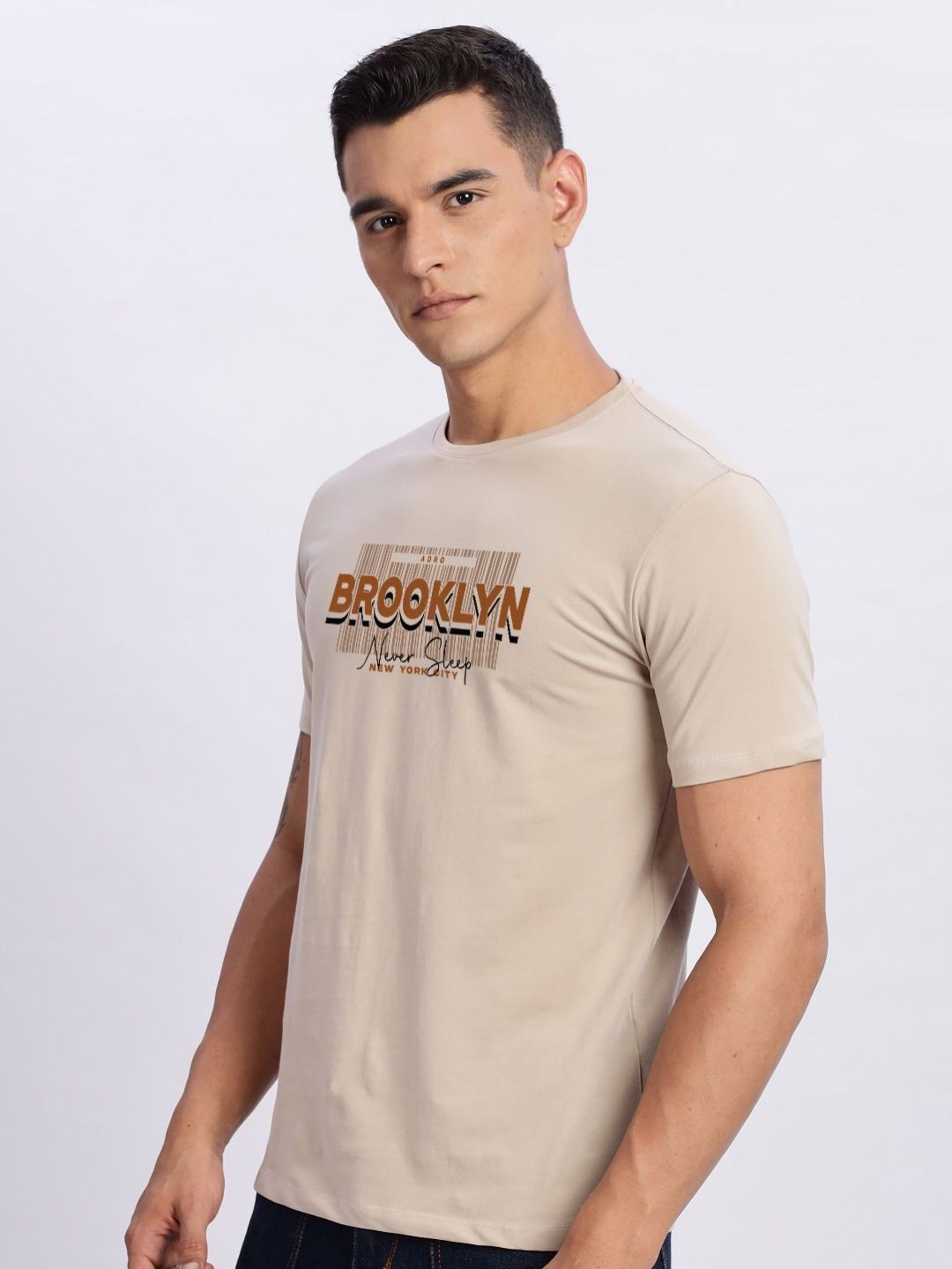 ADRO Typography Printed Round Neck Cotton T-shirt