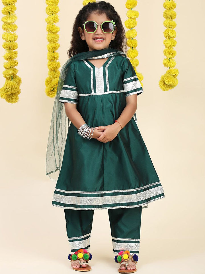 Cutiekins Girls A-Line Gotta Patti Silk Kurta with Trousers & Dupatta