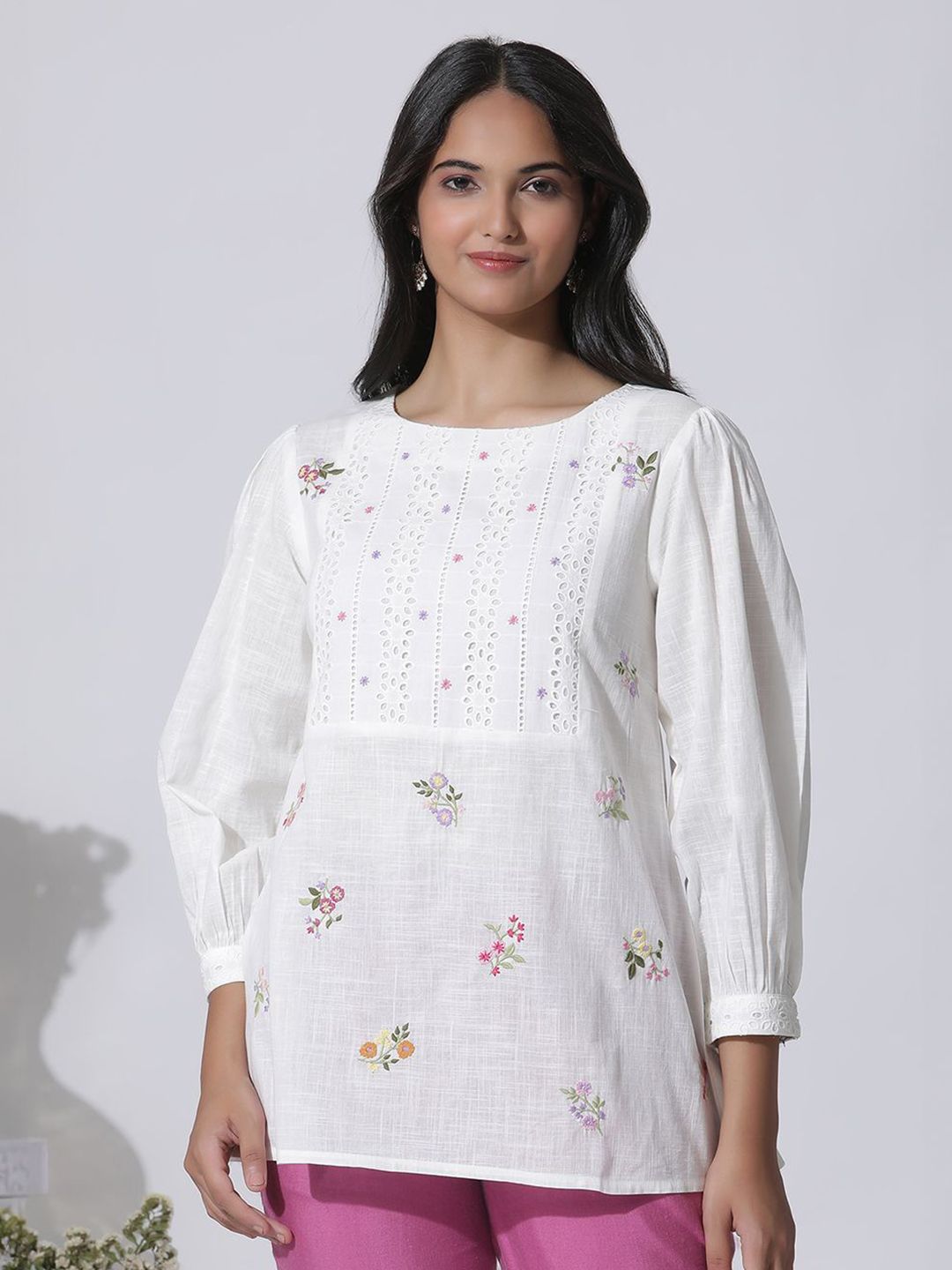 W Floral Print Cotton Top