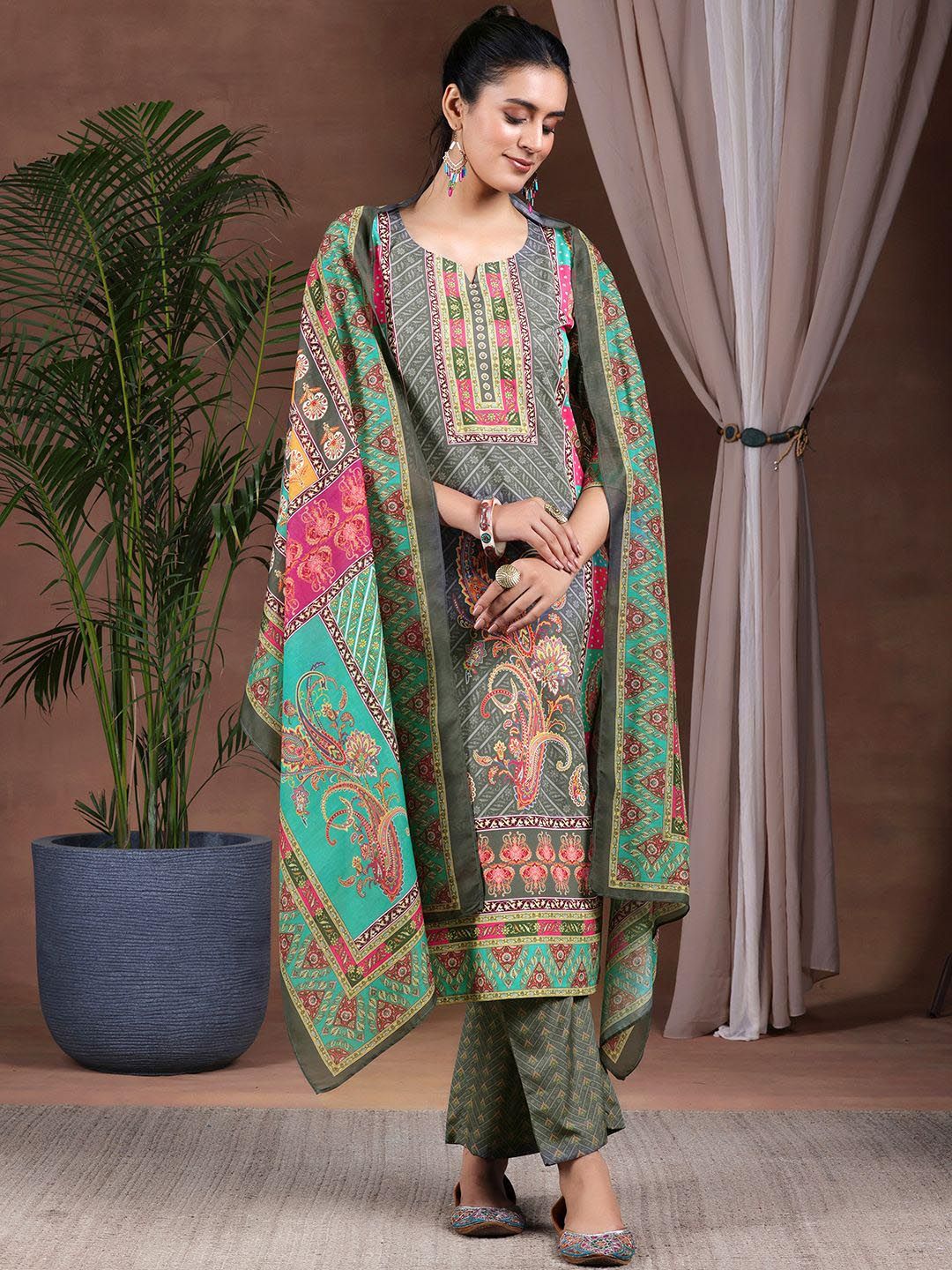 Libas Ethnic Motifs Printed Straight Kurta with Trousers & Dupatta