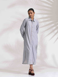 trueBrowns Women Grey Stripe Cotton Shirt Dress
