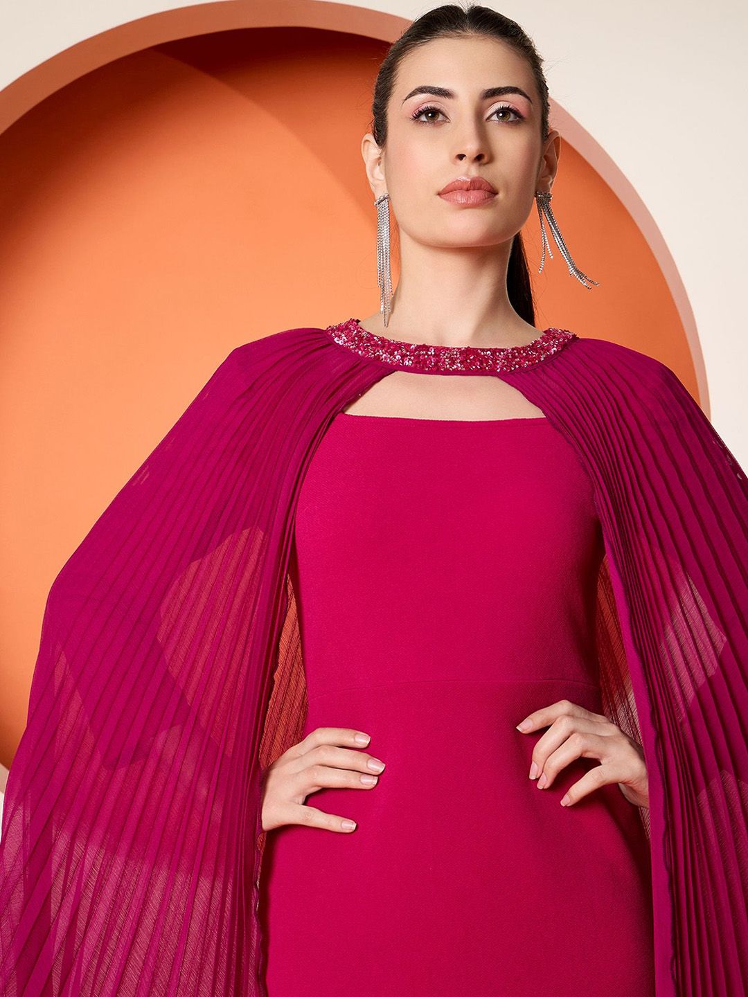 Antheaa Embellished A-Line Dress with pleated shrug