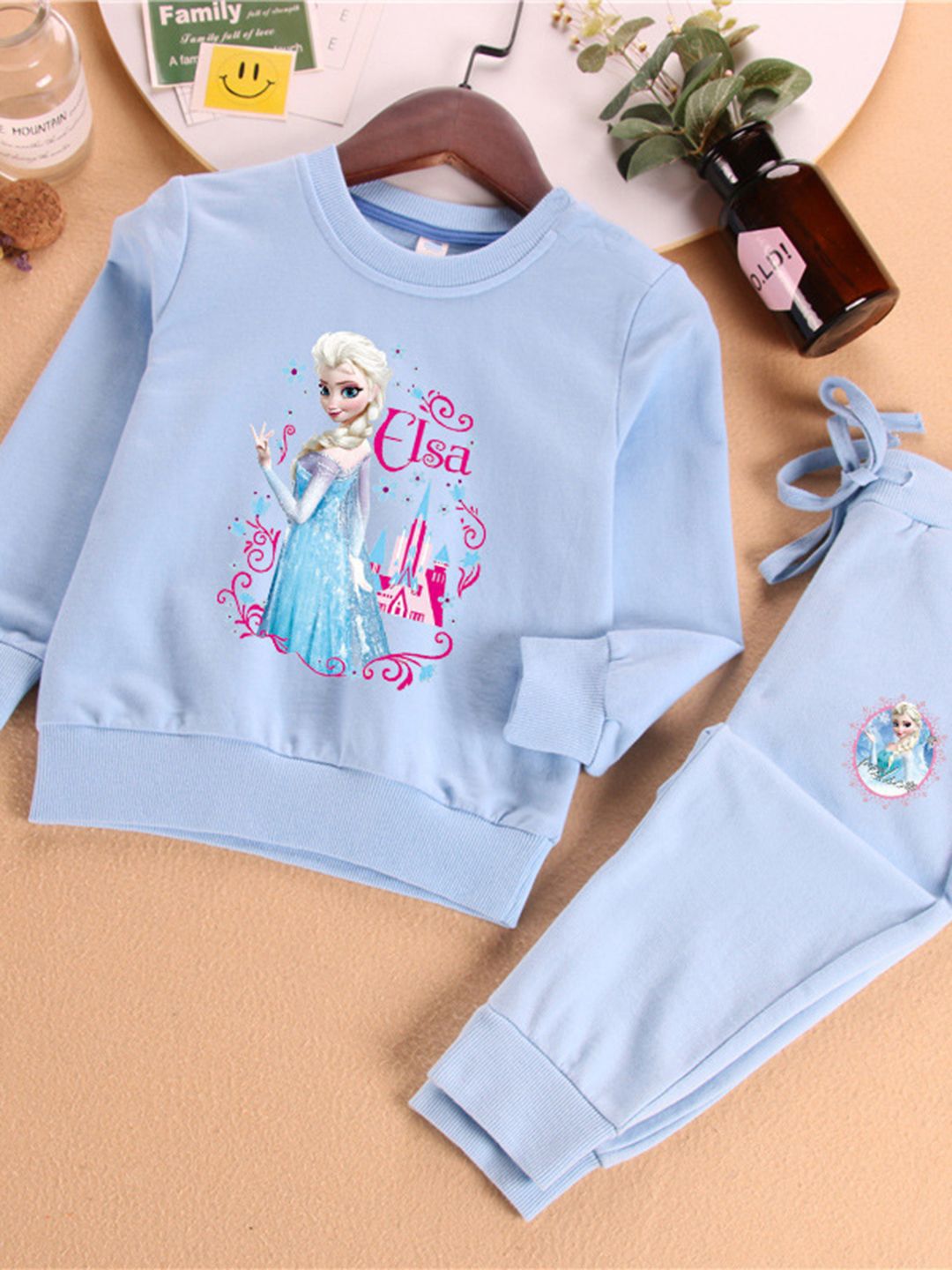 YK Girls Printed Sweatshirt With Joggers Clothing Set