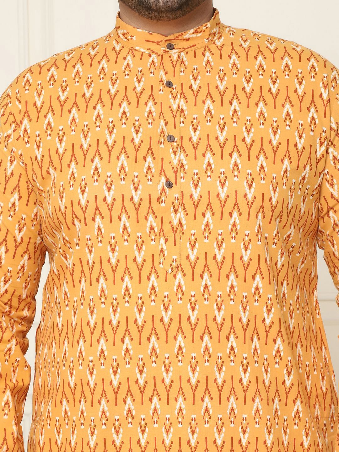 SOJANYA PLUS Geometric Printed Mandarin Collar Pure Cotton Straight Kurta with Pyjamas