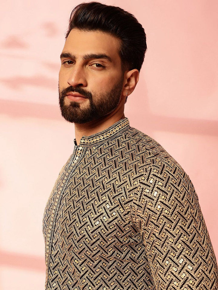 Anouk Geometric Embroidered Sequinned Cotton Straight Kurta