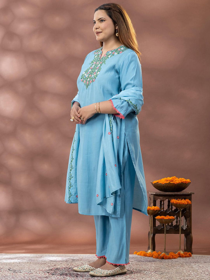 Kurta Sulam Bunga Wanita Mamicha dengan Palazzos & Dupatta