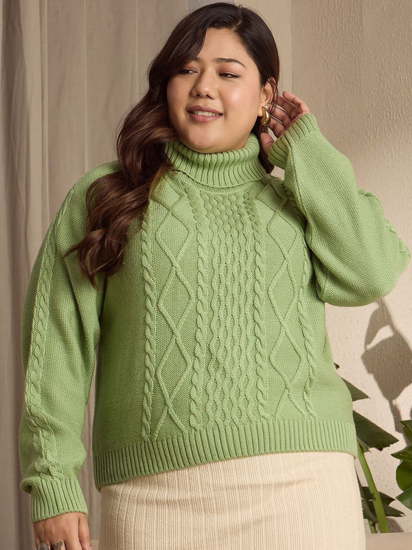 Berrylush Curve Women Cable Knit Self Design Pullover