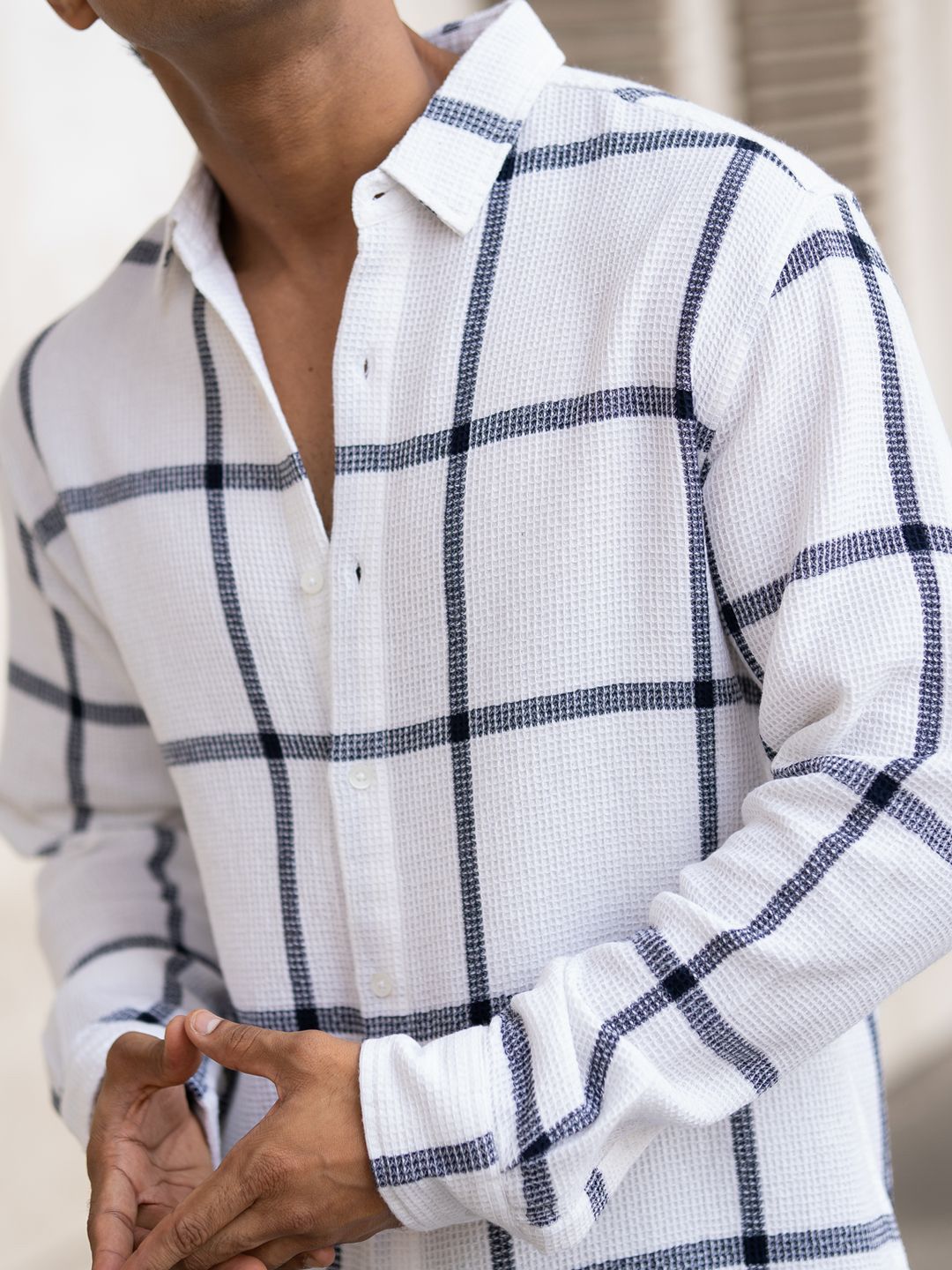 Powerlook Men Windowpane Checks Opaque Checked Casual Shirt