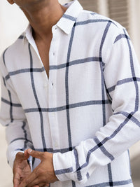 Powerlook Men Windowpane Checks Opaque Checked Casual Shirt